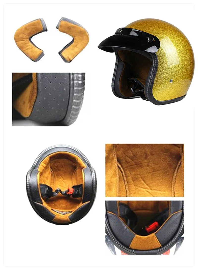 Мотоциклетные шлемы для мотокросса, золотой мотоциклетный шлем с открытым лицом, может добавить щит красного блеска для женщин и мужчин от S до XXL
