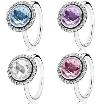 

Authentic 925 Sterling Silver Ring Sparkling Pink Legacy With Crystal Ring For Women Birthday Party Gift Europe Jewelry