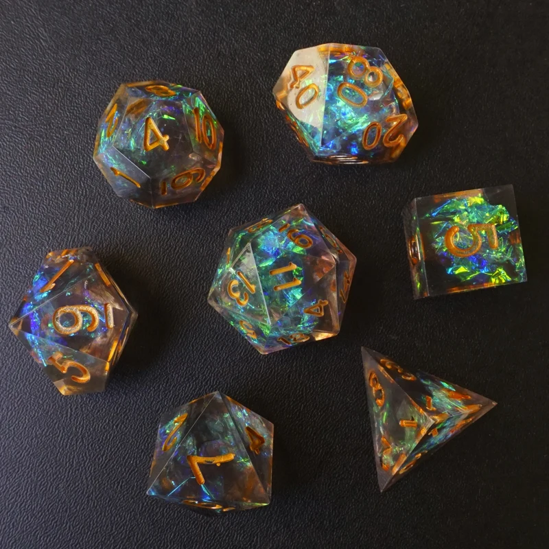 Clear Sharp Edge Handmade Dice Cube 7pcs/Set for RPG DnD TRPG Board Games D4,D6,D8,D10,D%,D12,D20 Cube