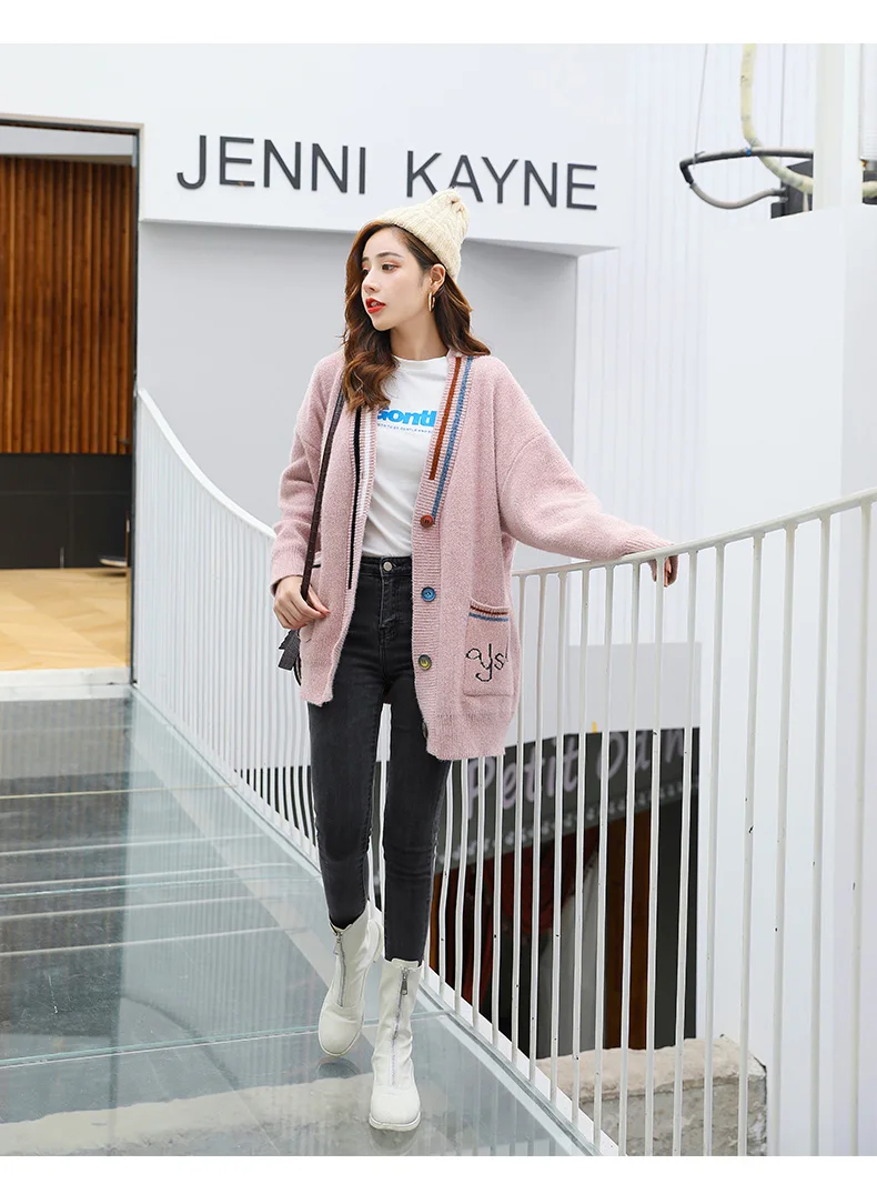 Шерстяная Женская куртка Осень корейский стиль IFASHION Топы Ранняя осень элегантный свитер с v-образным вырезом стиль лень