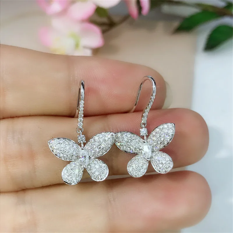 Бабочек Earrring проложить AAAAA Cz реального 925 серебро Шарм обручальные свадебные