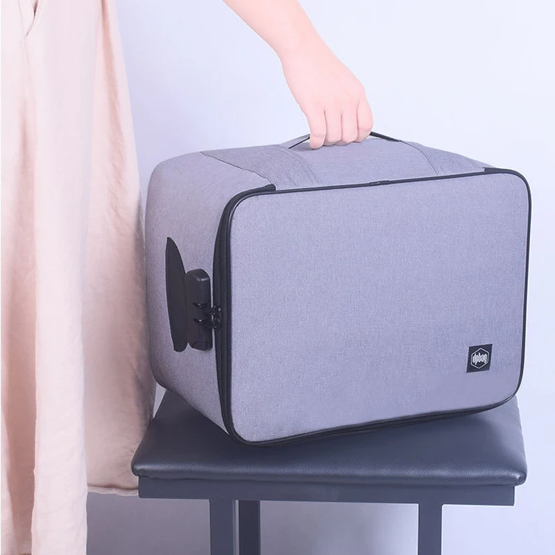 Large Capacity Document Bag with Coded Lock Multifunctional Home Office Travel Passport Card File Folder Organizer Storage Case