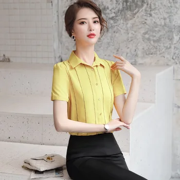 

Slim And Versatile Chiffon Shirt Design Feeling Occupation Xia Yangqi Big Code Women's Wear Stripes Short Sleeve Shirt