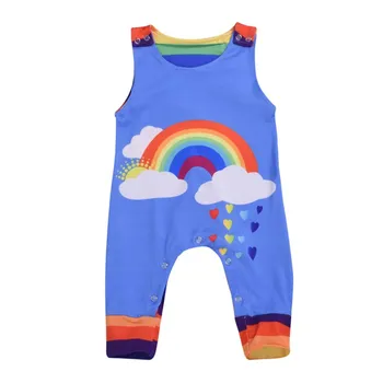 

hilittlekids Summer Casual Fashion Jumpsuits Baby Cartoon Rainbow Printing Sleeveless Rompers Kids Toddler