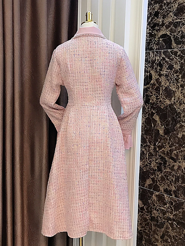 winter temperament elegant lapel beaded diamond waist slim Slim a-line dress
