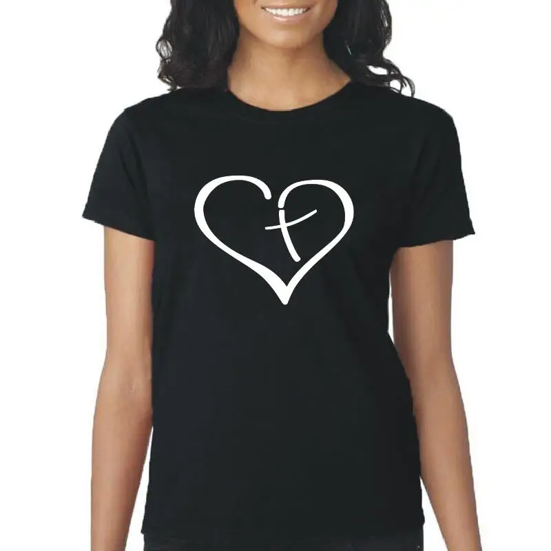 

Jesus Cross Print Women Tshirt Love Heart Faithful Graphic Women Shirts Tee Shirt Femme Harajuku Christian T-shirt Women Tops