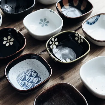 

Japanese Restaurant Tableware Hand-painted Ceramic Soy Sauce Bowl Dish Square Small Sauce Bowl Dish