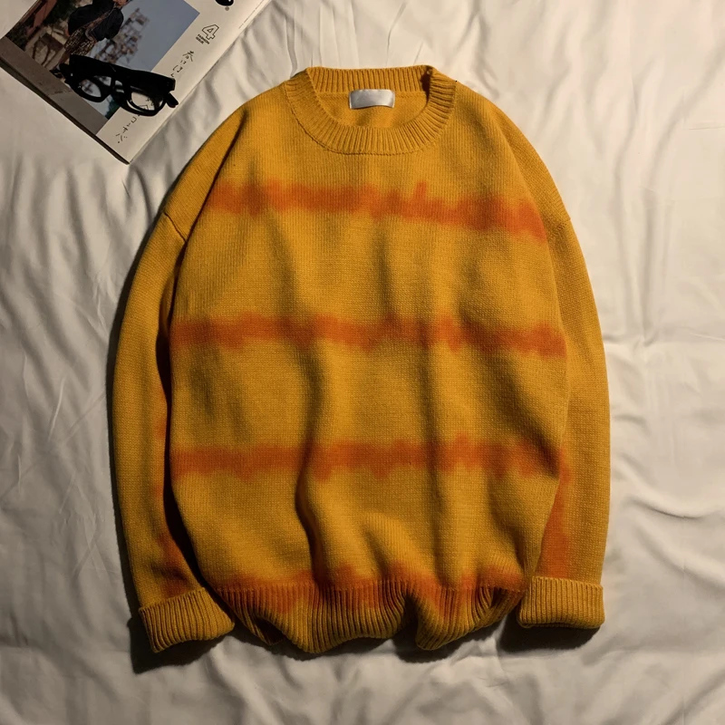 Winter Sweater Men Warm Fashion Retro Tie Dye Printing Casual Knit Sweater Man Sweter Clothes Loose Long-sleeved Pullover Men