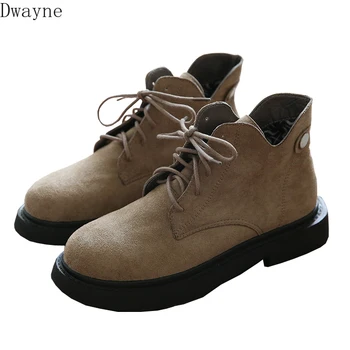 

Literary Retro Suede Round Head Lace-Up Martin Boots Handmade Motorcycle Boots College Wind Flat Ankle Boots Casual Short Boots