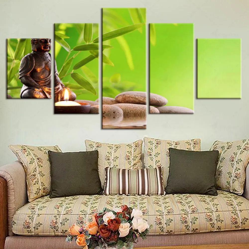 

Artsailing Zen Bamboo Stone HD Printed 5 Piece Canvas Art Buddha Painting Wall Pictures Religion Home Decor for Living Room