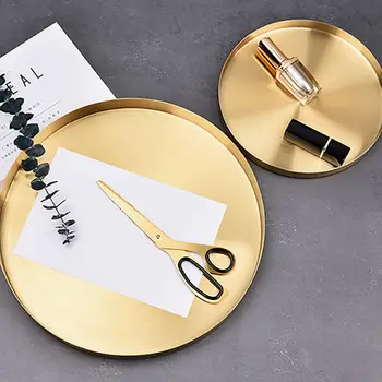 

Round Shaped Gold Stainless Steel Jewelry Tray Storage Tray Ring Necklace Accessories Organizer Trays Table Ornament Decoration*