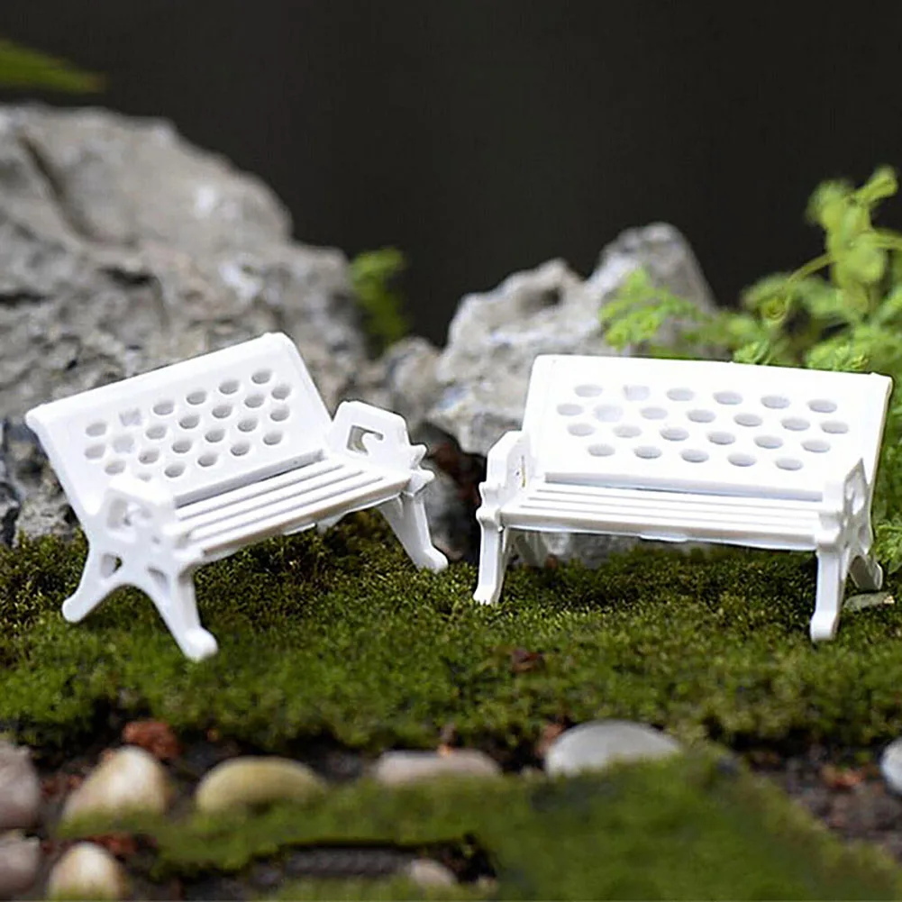 Micro Landscape White Decorated Bench Pastoral Style Fairy Garden Gnome Terrarium Decor Crafts Bonsai Beautiful House Miniatures