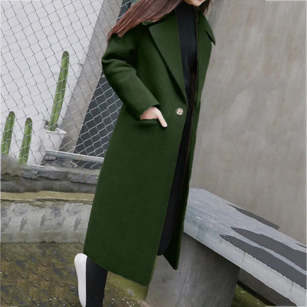 Женское пальто, женские пальто, зима, Женское зимнее шерстяное пальто с отворотом, Тренч, куртка с длинным рукавом, верхняя одежда, длинное пальто, одежда