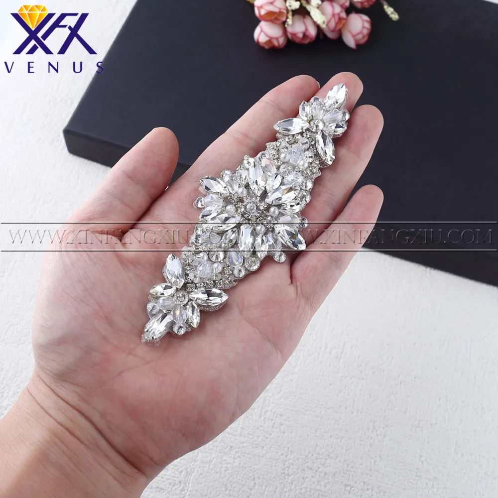 XFX VENUS 1 Piece Hand Sewing On Rhinestone Applique with beads Clothes Patch Wedding Dress Trimming Costume Embellishment