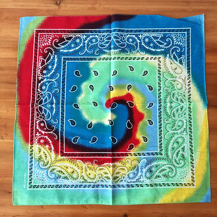 Cotton Bandana Multicolor Tie Dye Hip Hop Paisley Square Scarf Head Wrap Neck Wrist Band Handkerchief for Women Men