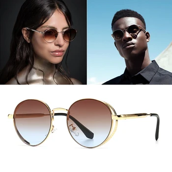

DPZ New retro metal steampunk round men's sunglasses luxury brand design street shot INS style woman sunglasses oculos de sol