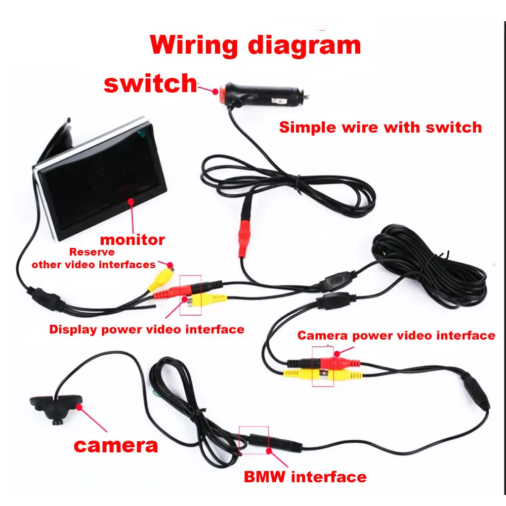 Mini Car HD Monitor Rear View Camera Car Front View Side Reversing DVR Wire Vehicle Night Vision Auto Backup Camera Waterproof