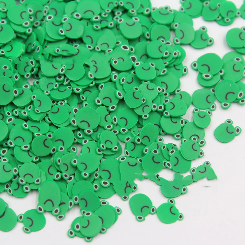 green 50 г милый горячий глиняный посыпки Мультфильм Животных Лягушка голова ломтик брызги для рукоделия DIY Slime украшения ногтей 5 мм - Цвет: green