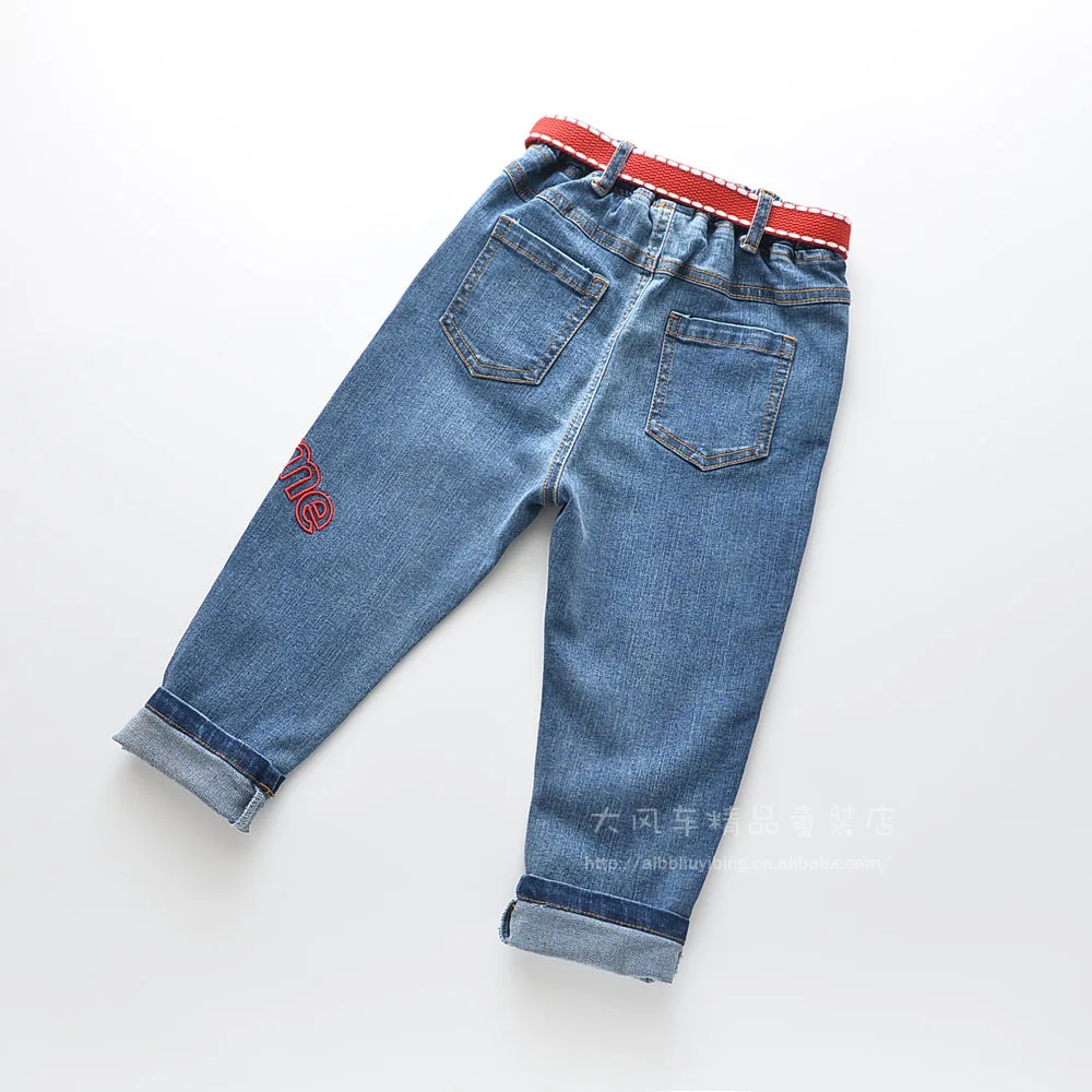 0611-45 детская одежда; Новинка года; сезон осень; джинсы для девочек с вышитыми буквами и ремнем