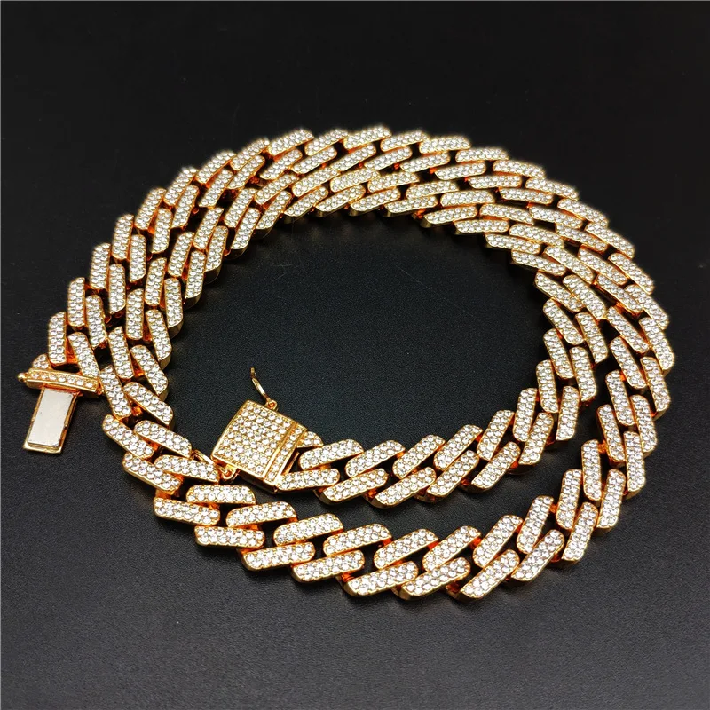 Хип-хоп ребристая четырехсторонняя микро-Шипованная Пряжка кубинская цепочка ожерелье Мужская Цепочка Из Сплава Ожерелье