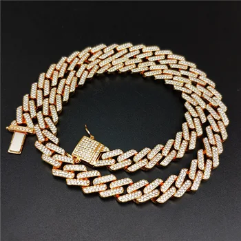 

Hip Hop Ribbed quadrilateral Micro-studded buckle Cuban chain necklace Men's alloy chain necklace
