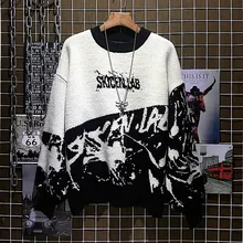 Осень мужской свитер с буквенным принтом и круглым вырезом в Корейском стиле с длинными рукавами, Повседневная брендовая одежда в китайском стиле