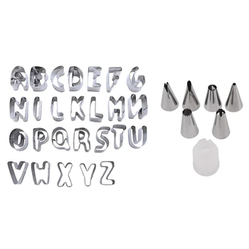 

1 Set Cookie Letters Metal Mold Fondant Cake & 1 Set Fondant Cake Tools Nozzle+Pastry Bag+Head Baking Tools