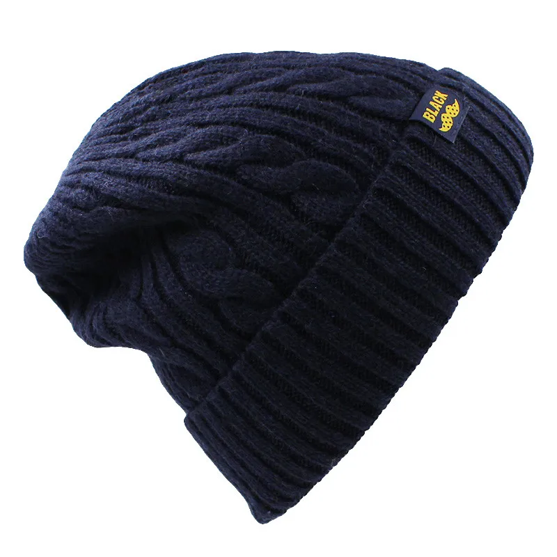 ALTOBEFUN мужские вязаные Skullies зимняя шапка Кепка из искусственного меха Вязаная Шапка мужские шапочки Теплая мешковатая дамская шляпа без полей мужские и женские шапочки BHT046 - Цвет: Тёмно-синий