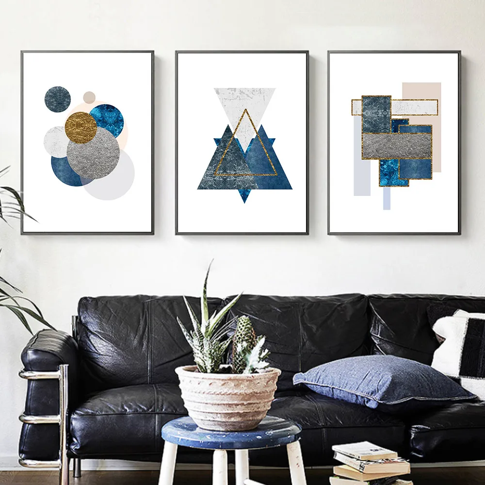 

Abstract Geometry Blue And Grey Wall Art Print Canvas Poster Painting Minimalist Canvas Pictures For Living Room Decor Home