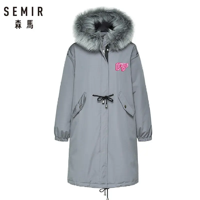 SEMIR женское пуховое пальто с карманом, стеганое пуховое пальто, парка, Съемная отделка из искусственного меха на капюшоне, эластичная манжета на спине
