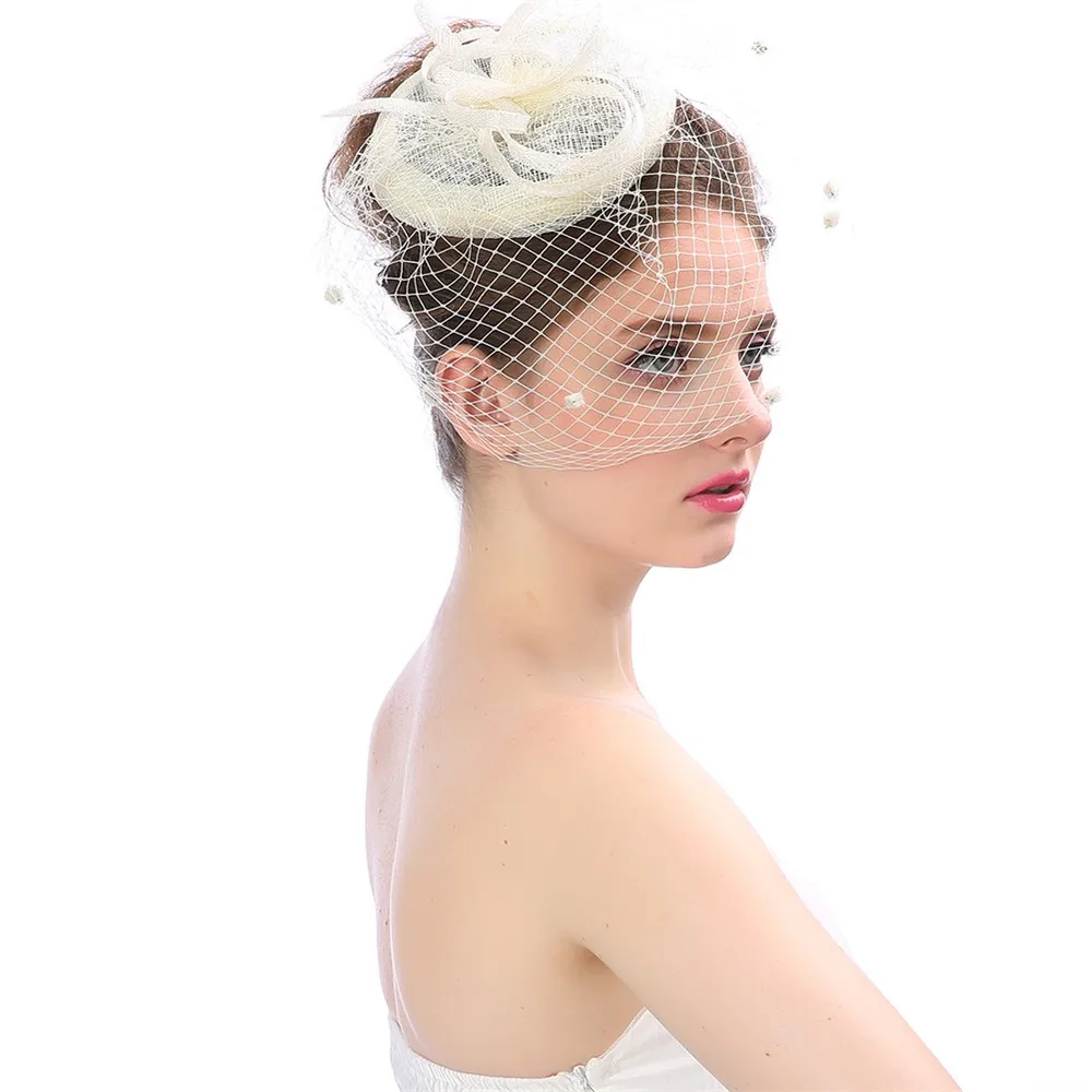 Wedding Hats For Women Elegant Bride Accesories Fashion Fascinator Penny Mesh Hat Ribbons Feathers Wedding Party Hat