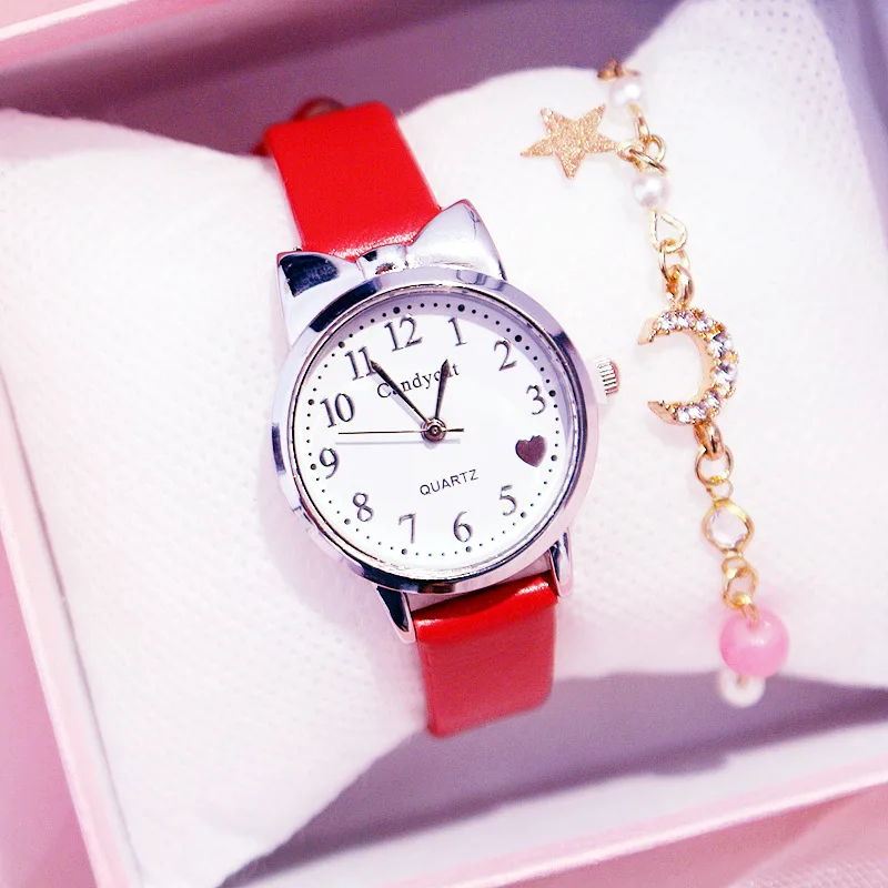 Новые повседневные женские часы с милыми кошачьими ушками браслет Модные