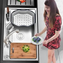 Многофункциональная большая кухонная раковина с распылителем из нержавеющей стали и кран горячей и холодной воды(без ножа