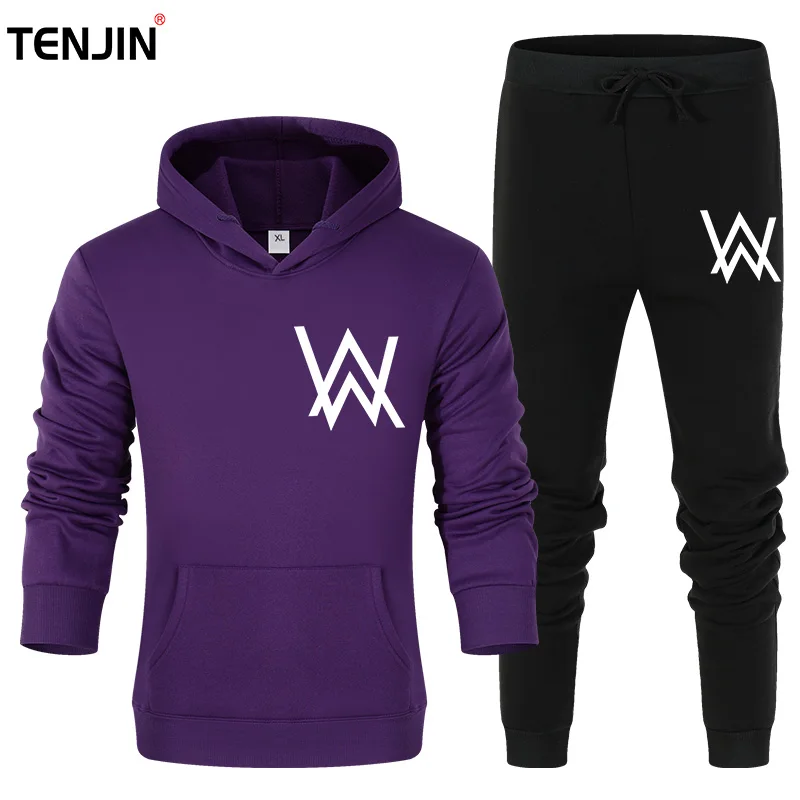 60% OFF Brand W Men's Set Fashion Sportswear Tracksuits Sets Men Clothes gyms Hoodies+Pants Sets casual Outwear sport Suits Fleece Thick