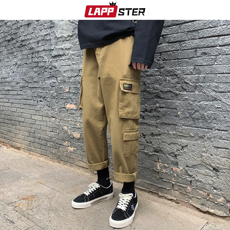 LAPPSTER Men Streetwear Cargo Pants Mens Overalls Hip Hop Joggers Thick Winter Sweatpants Male Harem Fashoins Track Pants