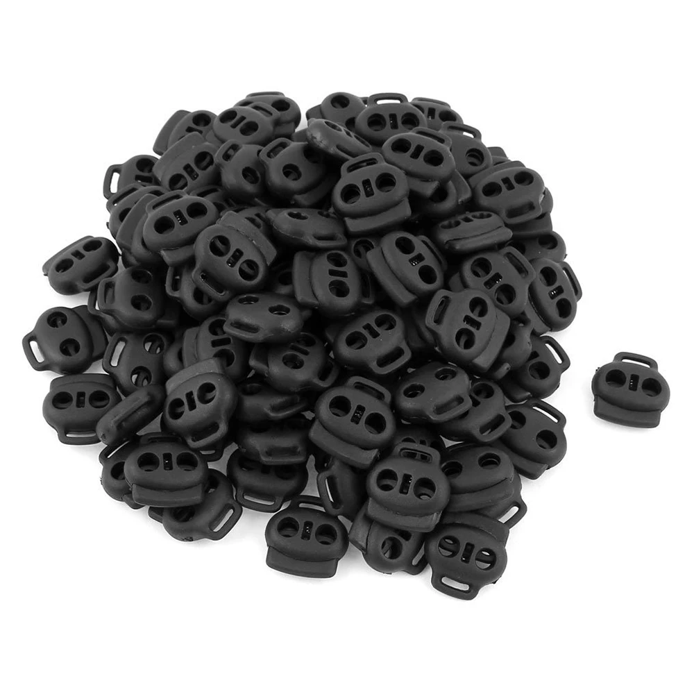 Dual Holes Cord Lock Stopper Toggles Spring Fastener 100 Pcs Black | Дом и сад