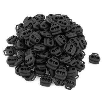 

Dual Holes Cord Lock Stopper Toggles Spring Fastener 100 Pcs Black
