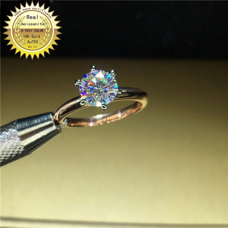 

Кольцо с муассанитом, 18 карат, 1ct D VVS, свадебные украшения, сертификат 005, 100%