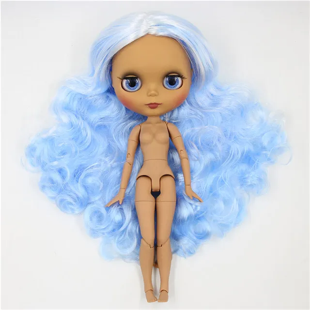 Neo Blythe Doll with Blue Hair, Dark Skin, Matte Cute Face & Custom Jointed Body 1