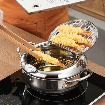 

Kitchen Deep Frying Pot Thermometre Tempura Fryer Pan Temperature Control Fried Chicken Pot Cooking Tools