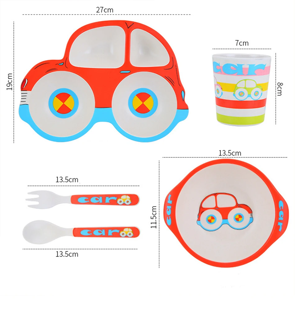 5 шт./компл. детская посуда Bamboo FiberBaby миска для кормления тарелка посуда вилка ложка чашка дети мультфильм разделительная тарелка для кормления