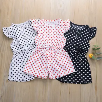 

2020 Newborn Infant Kid Baby Girls Romper Polka Dots Fly-Sleeve Romper Cotton Summer Jumpsuit Playsuit Outfits Wholesale Pudcoco