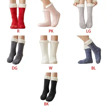 

Womens Winter Warm Fuzzy Plush Lined Chenille Knit Slipper Socks with Grippers