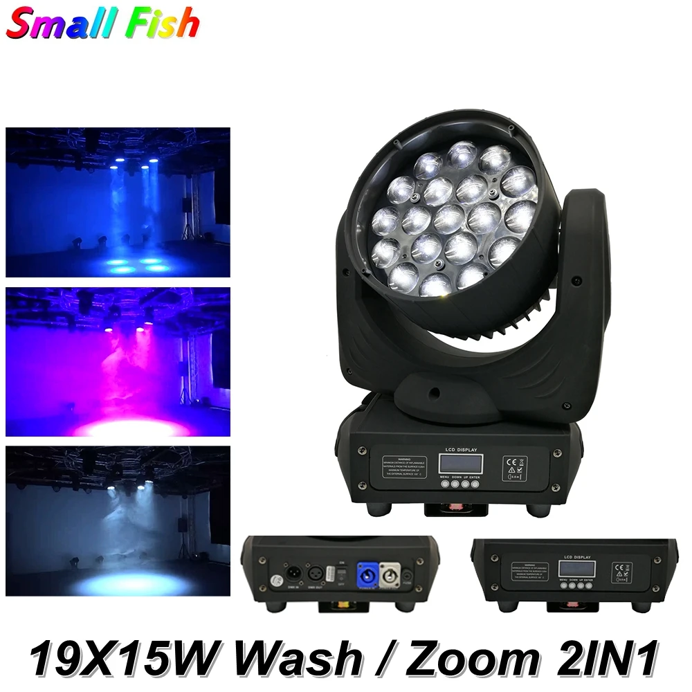 

2IN1 Carton Package 19X15W RGBW Quad Color LED Moving Head Veam Lights With Zoom Function For Indoor Christmas Holiday Projector