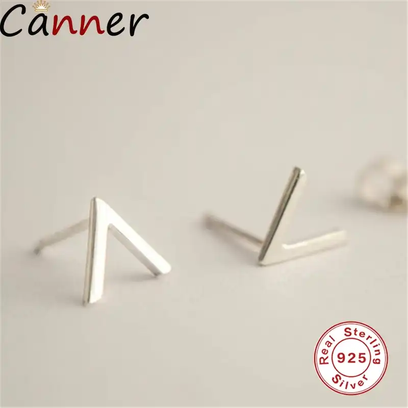 Настоящие серьги-гвоздики S925 пробы для женщин Простые минималистичные геометрические треугольные V офисные вечерние женские серьги в пода...