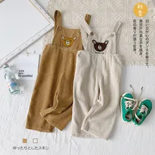 Детские вельветовые Комбинезоны для маленьких девочек, милый маленький комбинезон на лямках с изображением медведя, штаны детские хлопковые Свободные Штаны для отдыха 2 цвета для мальчиков