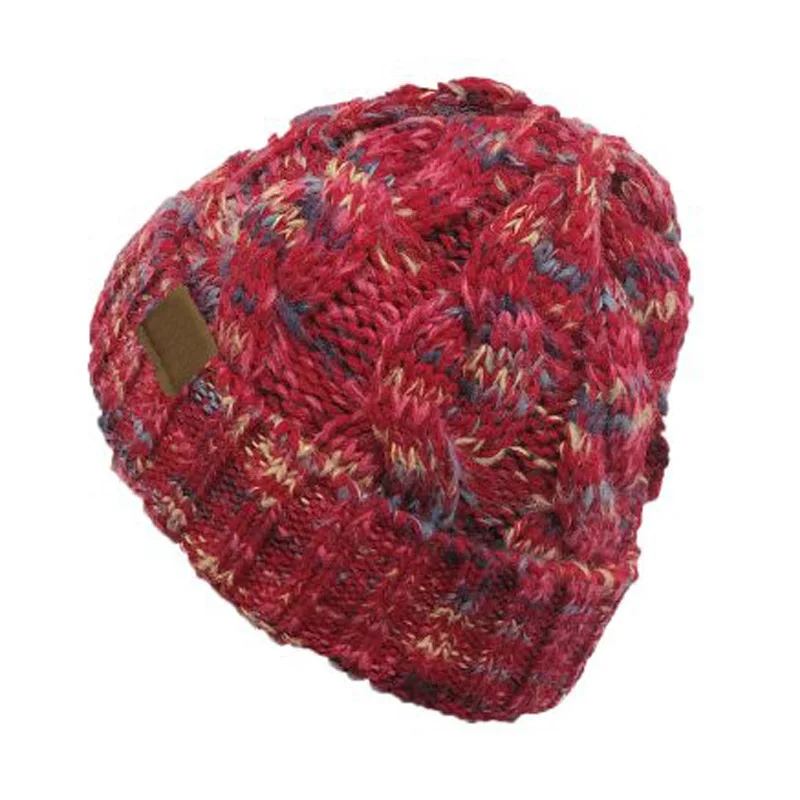 XEONGKVI вязаная шапка в Корейском стиле с закрученным краем, зимняя теплая брендовая шапка Skullies Beanies, шерстяные шляпы из пряжи для женщин с помпоном - Цвет: multicolor red