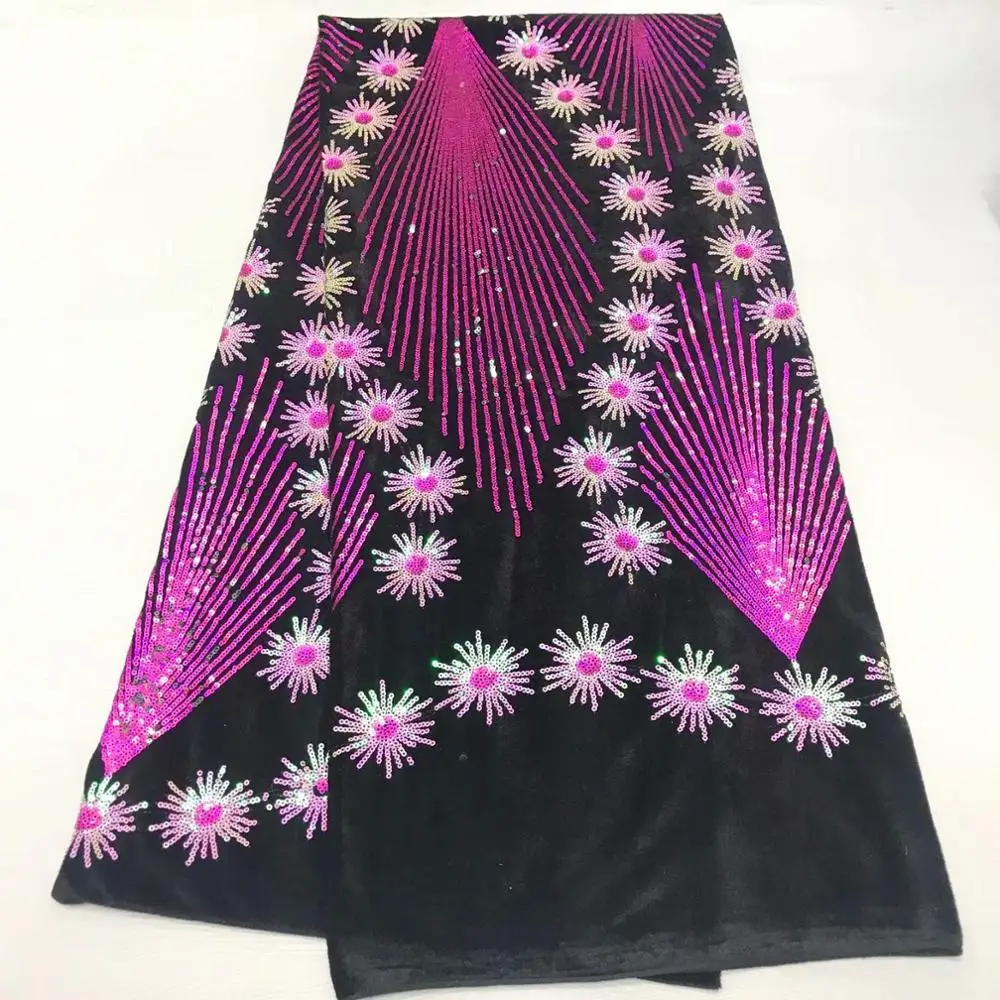 Бархатные кружевные ткани с градиентной вышивкой и блестками розово-красные