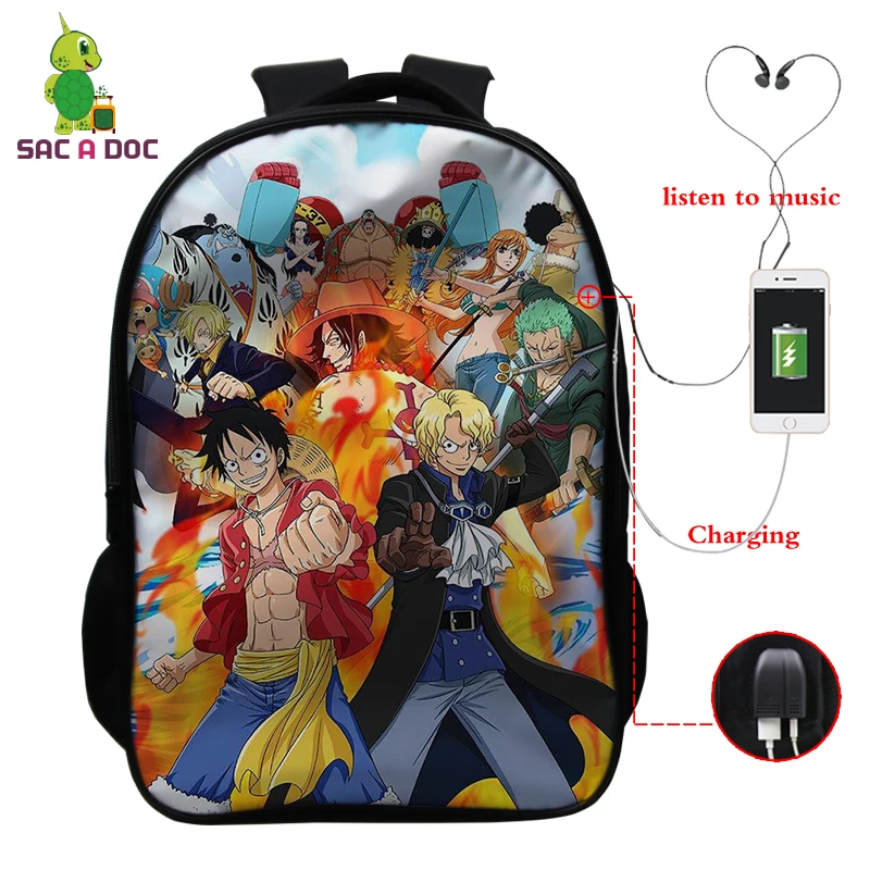 Mochila аниме один кусок рюкзаки многофункциональный USB зарядка латоп рюкзак школьные сумки для подростков девочек мальчиков путешествия рюкзак