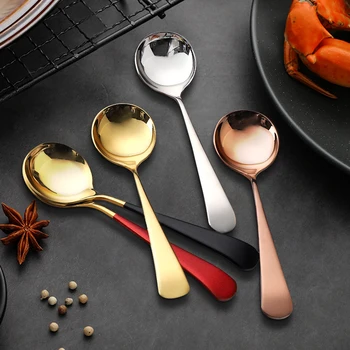 

2Pcs/set Cutlery Set Melon Spoons Stainless Steel Dinnerware Silverware Flatware Set Dinner 10 Colors Soup Spoon Dropshipping